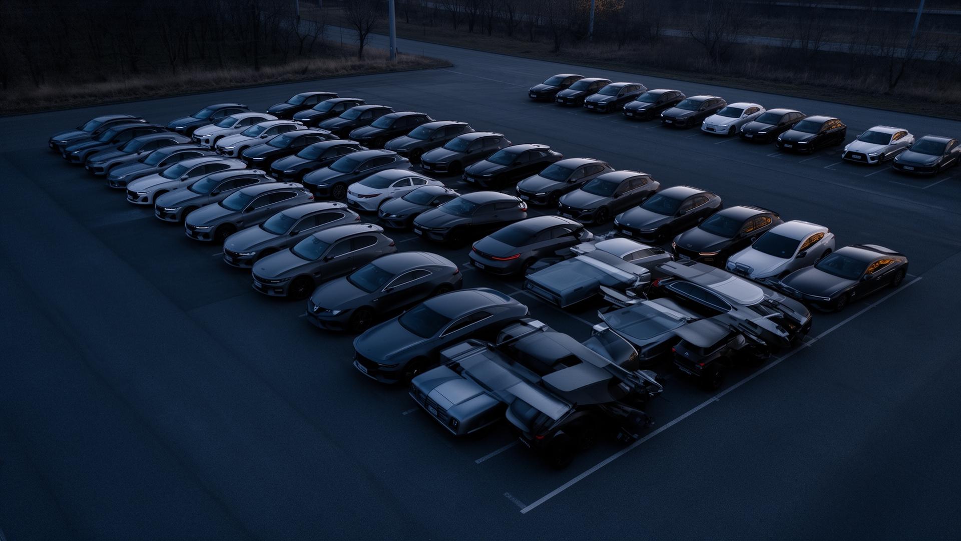 Vloot van bedrijfsauto's op parkeerterrein