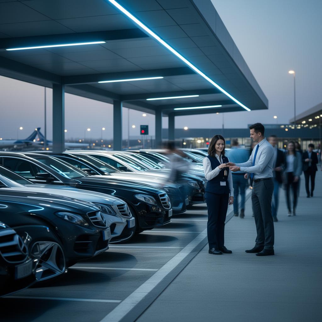 Autoverhuurder geeft sleutels aan klant op luchthaven